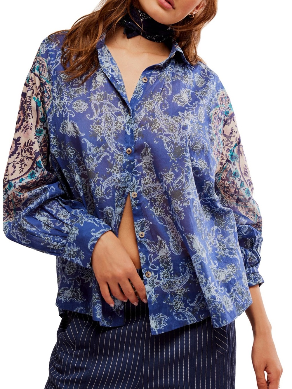 Free People Rosebud Paisley Print Cotton Button-Up Shirt
